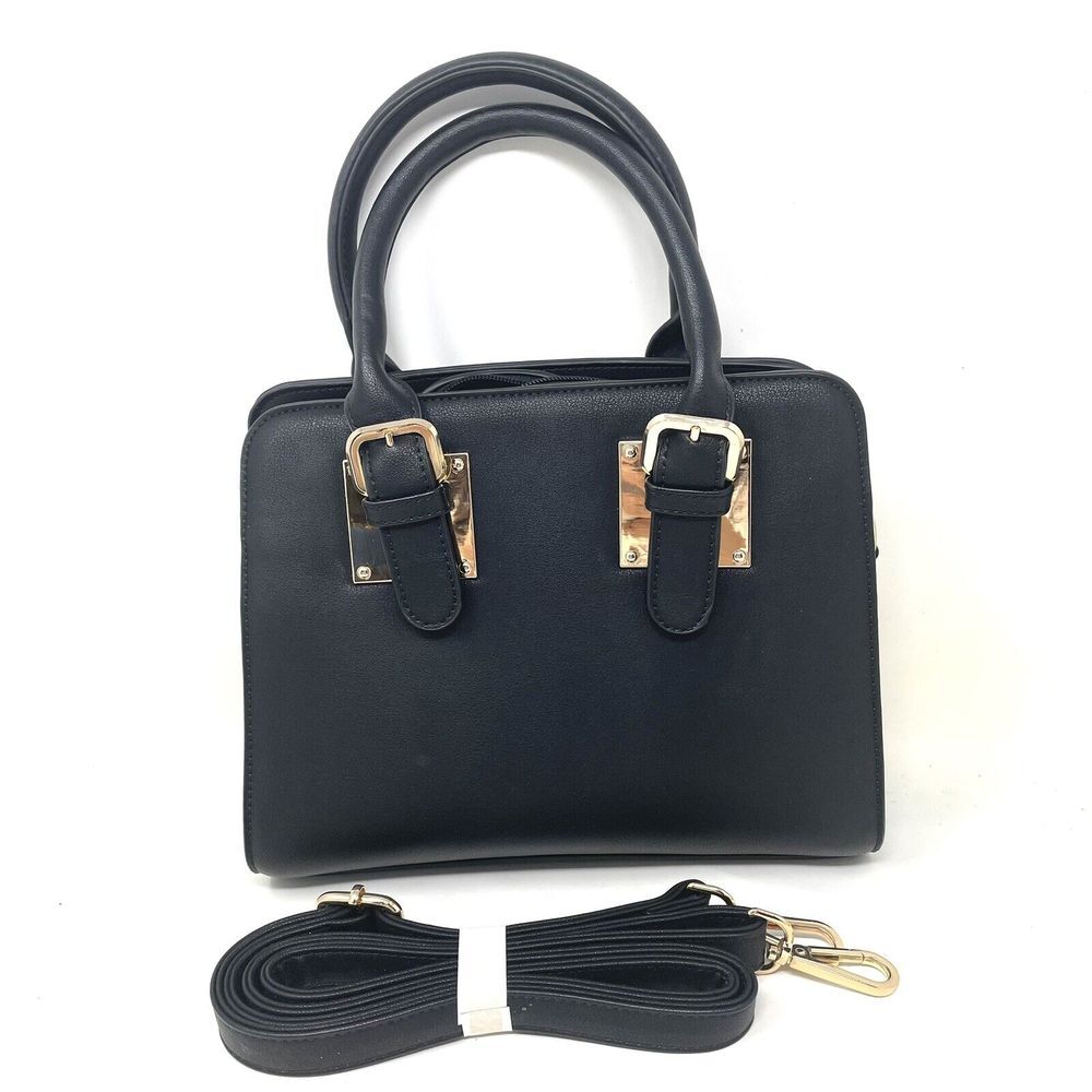 Handbag Faux LeatherCrossbody Shoulder Bag Black Gold Unbranded Detachable Strap